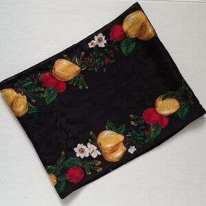 Talbots Pear Apple Floral Silk Border Print Oblong Scarf Black 58"
